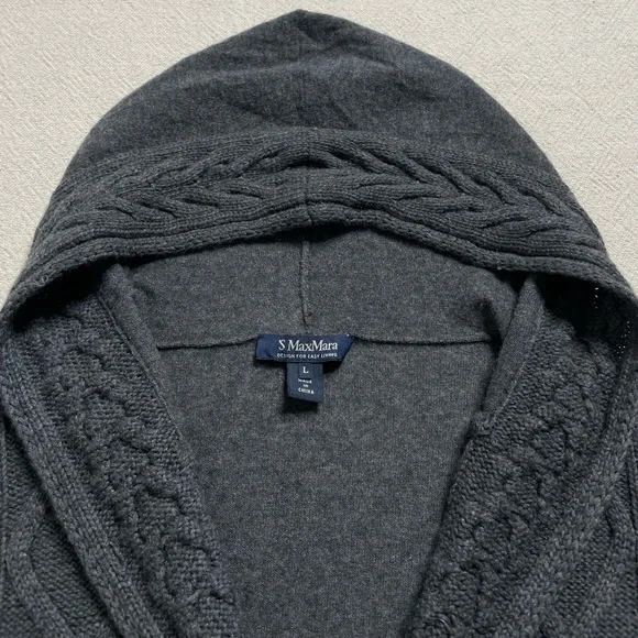 MaxMara Grey Cable Knit Cashmere Hooded Cardigan Sweater L - Picture 3 of 7